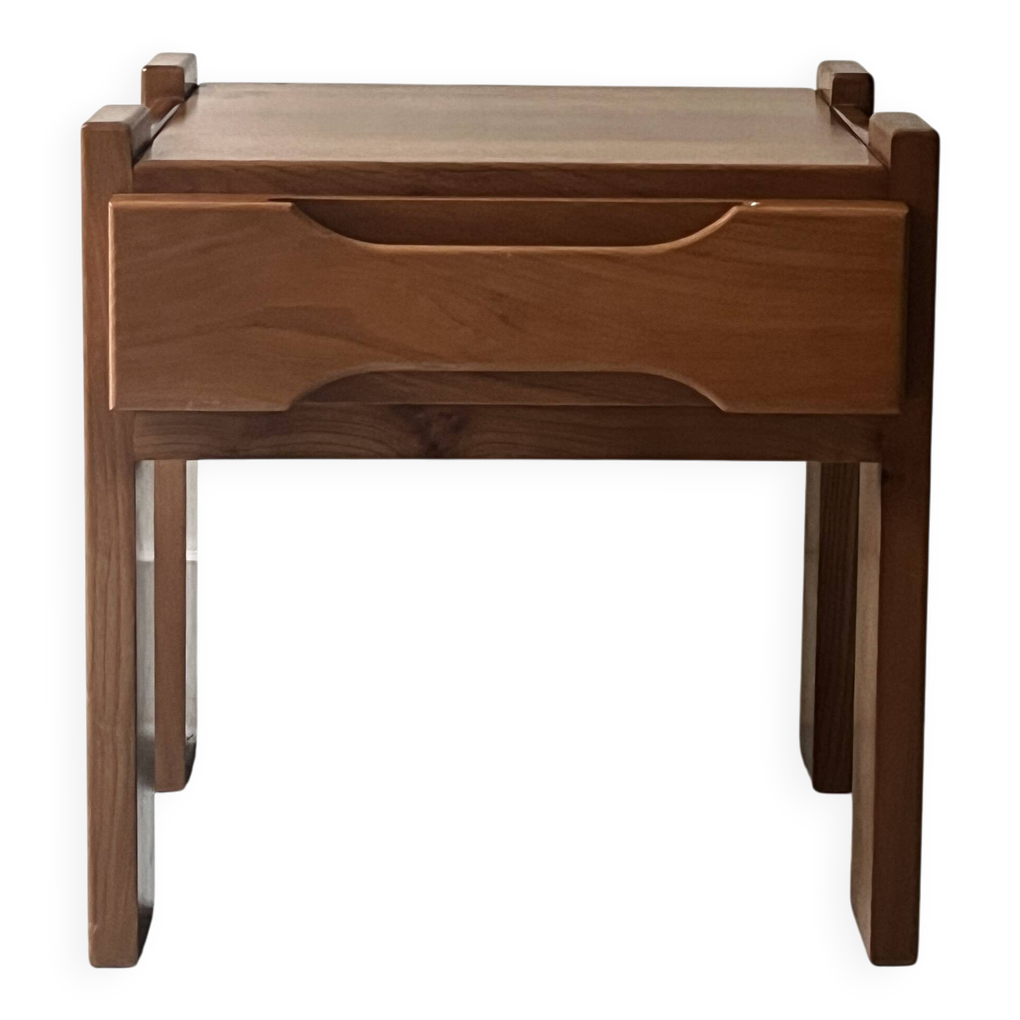 Side table, bedside table in elm wood, Maison Regain 1960