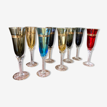 Series of 8 champagne flutes in Murano blown glass