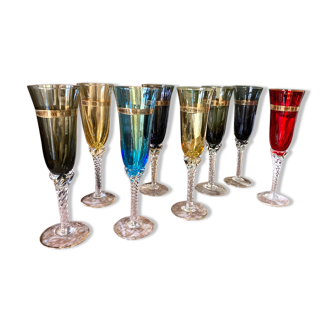 Series of 8 champagne flutes in Murano blown glass