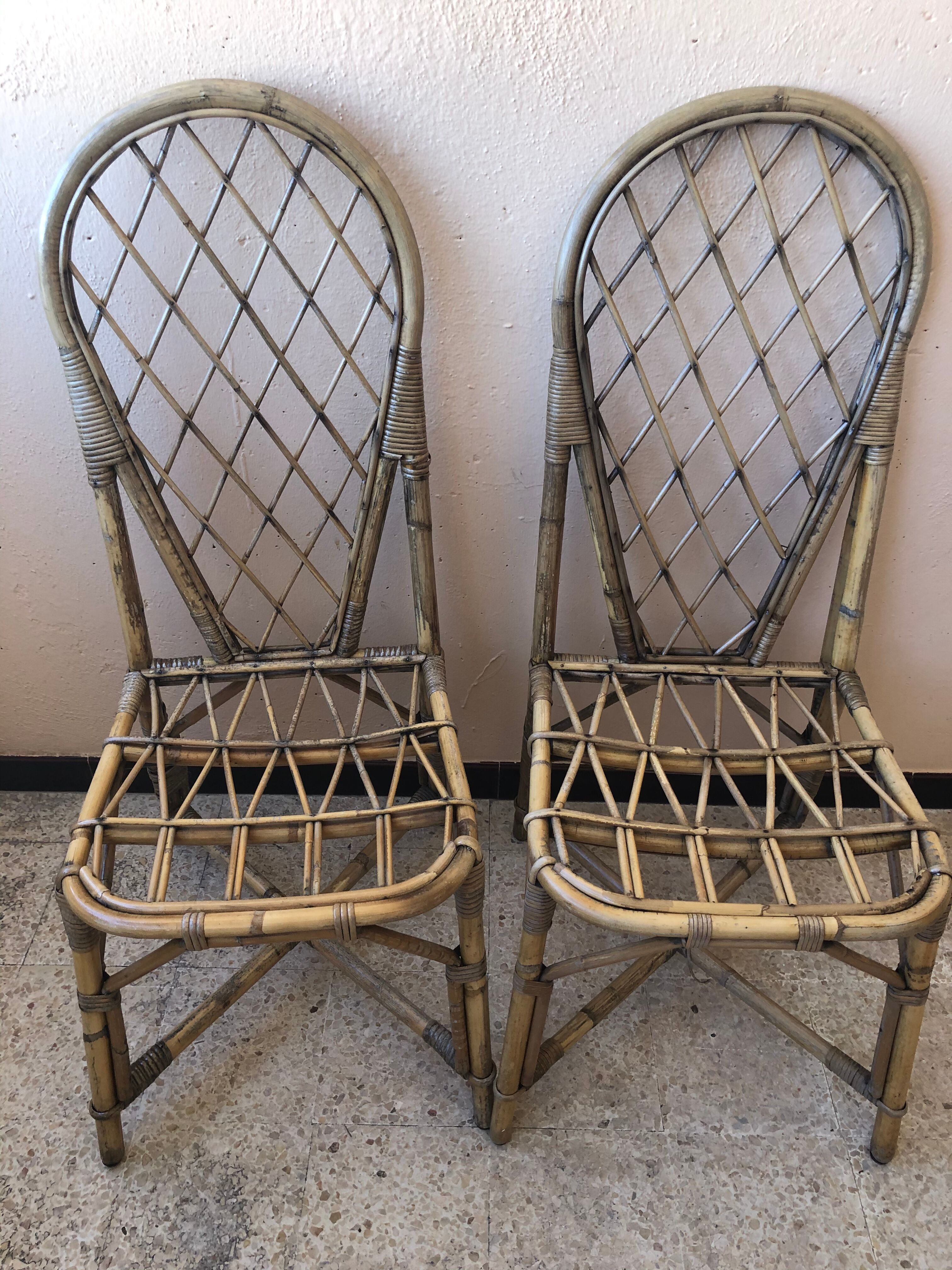 Series of 4 vintage rattan chairs