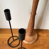 Trio of Vintage Teak and Steel Candlesticks