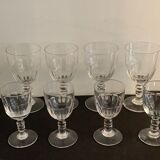 Lot of 8 old glass walking glasses of 2 different sizes