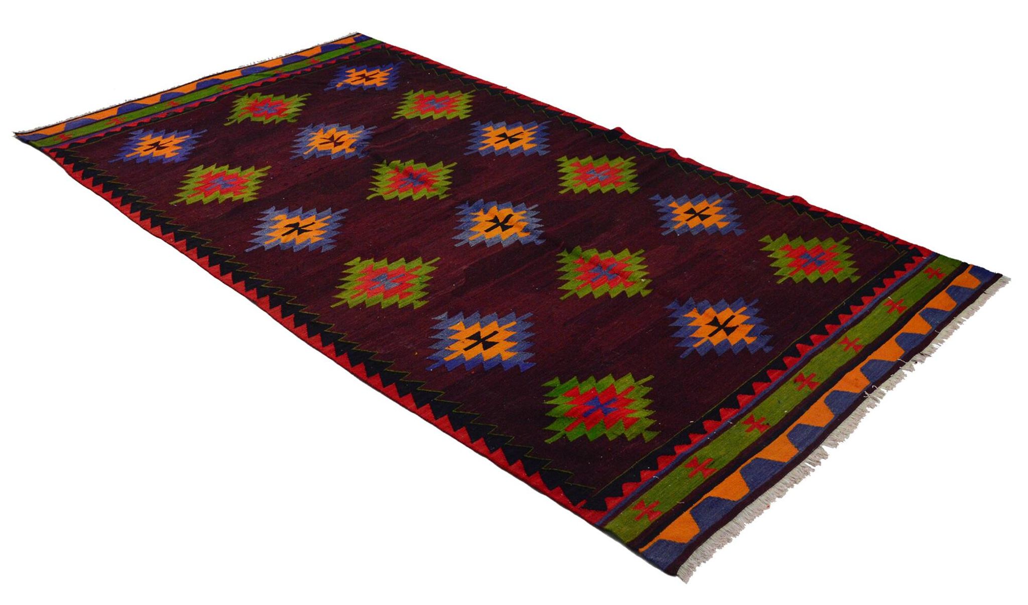 Turkish Kilim Yuruk Vintage 175x315 cm Geometric Red Green Purple