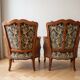 Louis XV style living room set with a sofa and 2 armchairs in cherry wood and fabric.