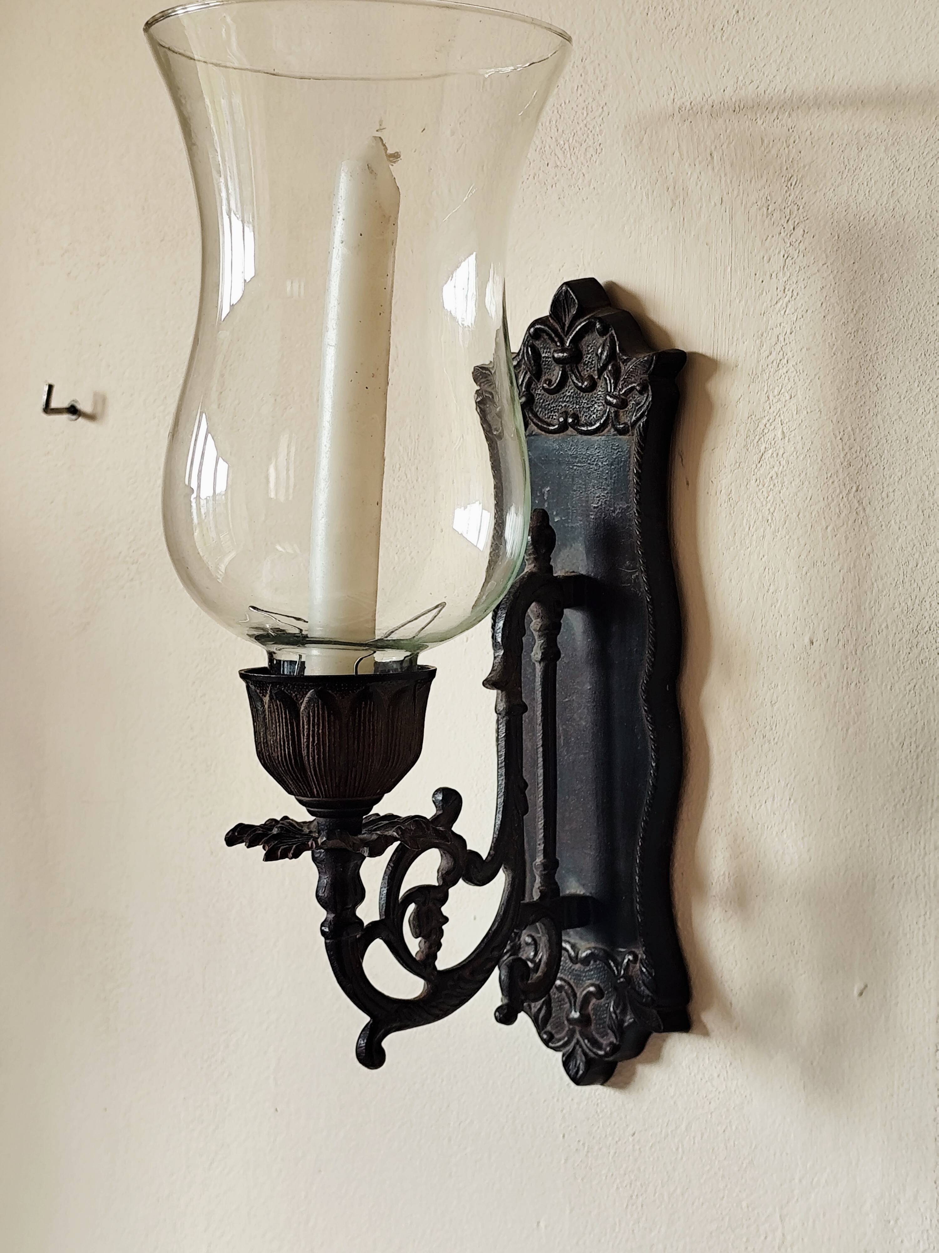 Wrought iron wall light - wall candle holder and glass tulip