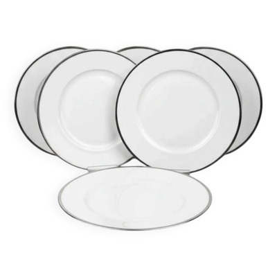 Raynaud, Fontainebleau Platine, suite de 6 assiettes à aile 22 cm