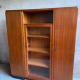 Library / Vintage solid wood sideboard – 3 doors with display cabinet