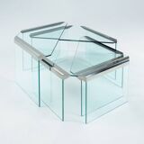 Glass & chrome Nesting Tables by Pierangelo Galotti Radice, Italy, 1970s