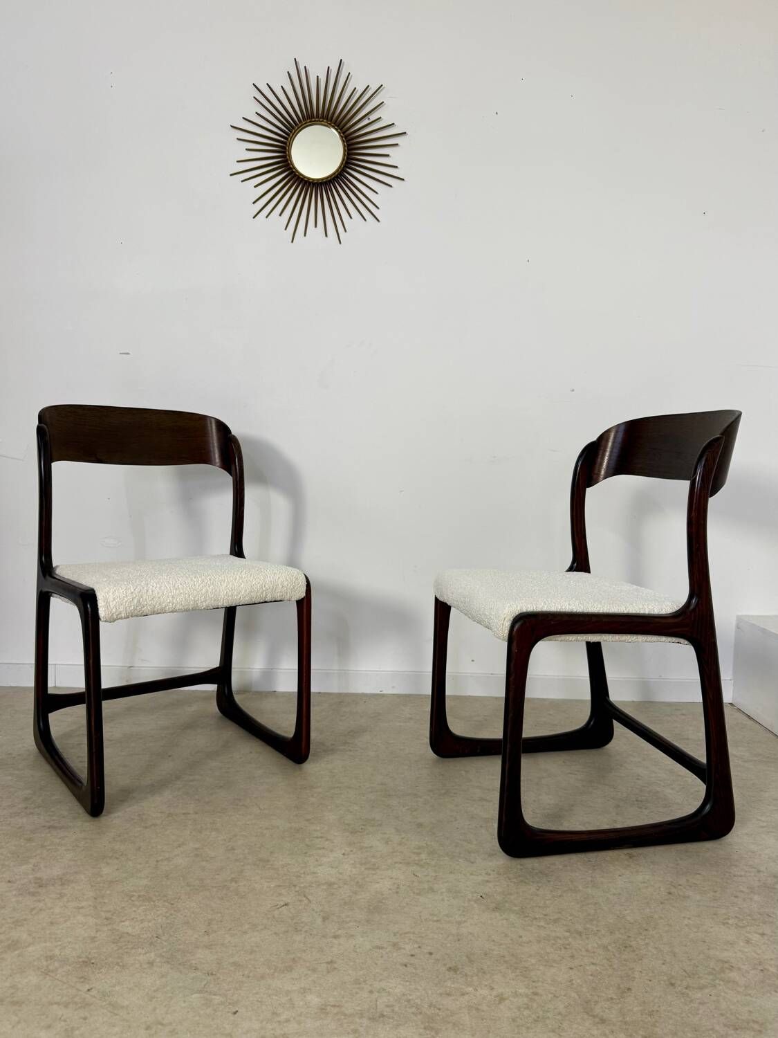 Set of 2 Baumann sled chairs in wood and terry fabric, 60s design