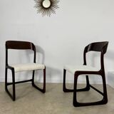 Set of 2 Baumann sled chairs in wood and terry fabric, 60s design