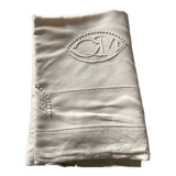 Drap 2 personne métis avec bandeau à fleurs brodé et monogramme