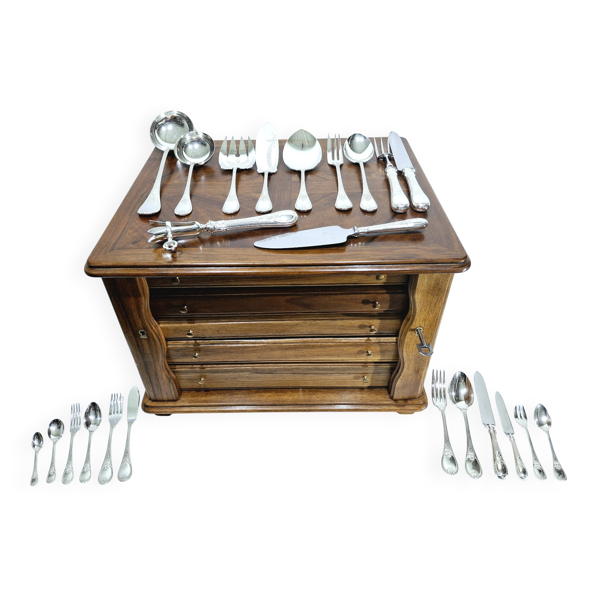 Christofle Cutlery Set - Trianon Model - 155 Pieces, Silver-Plated Metal