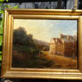 Tableau Ancien Ecole Hollandaise Campagne et Paysans