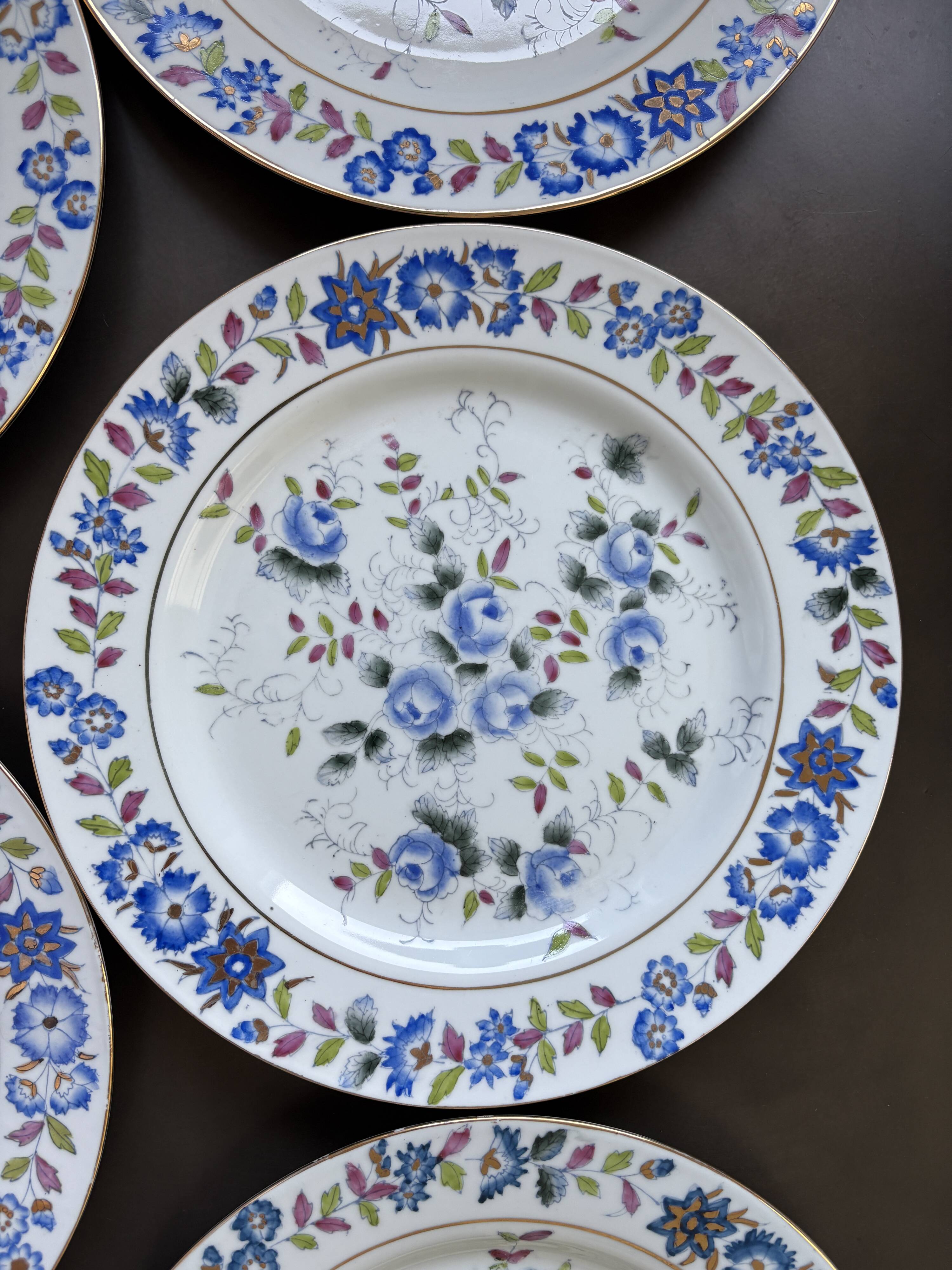 Lot de 6 assiettes plates florales vintage