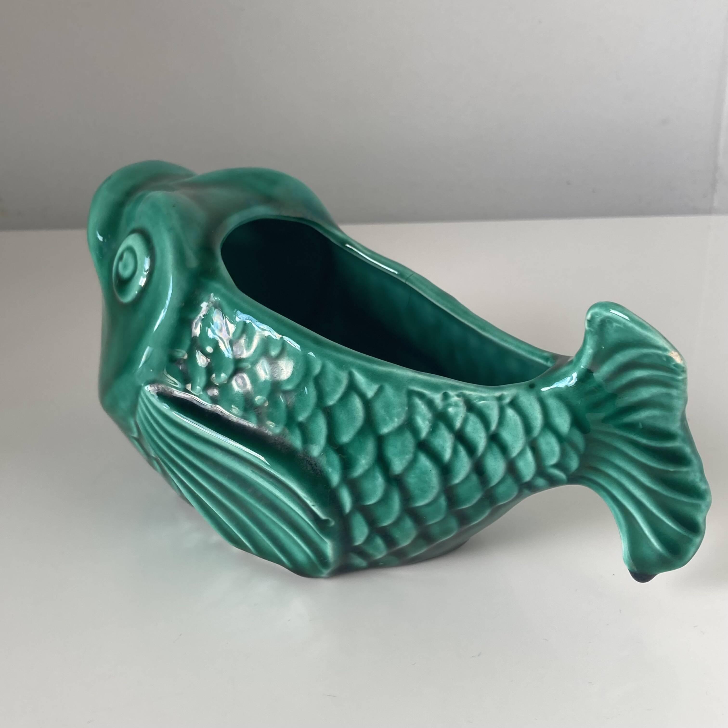 Vide-poche poisson en faïence verte Vallauris