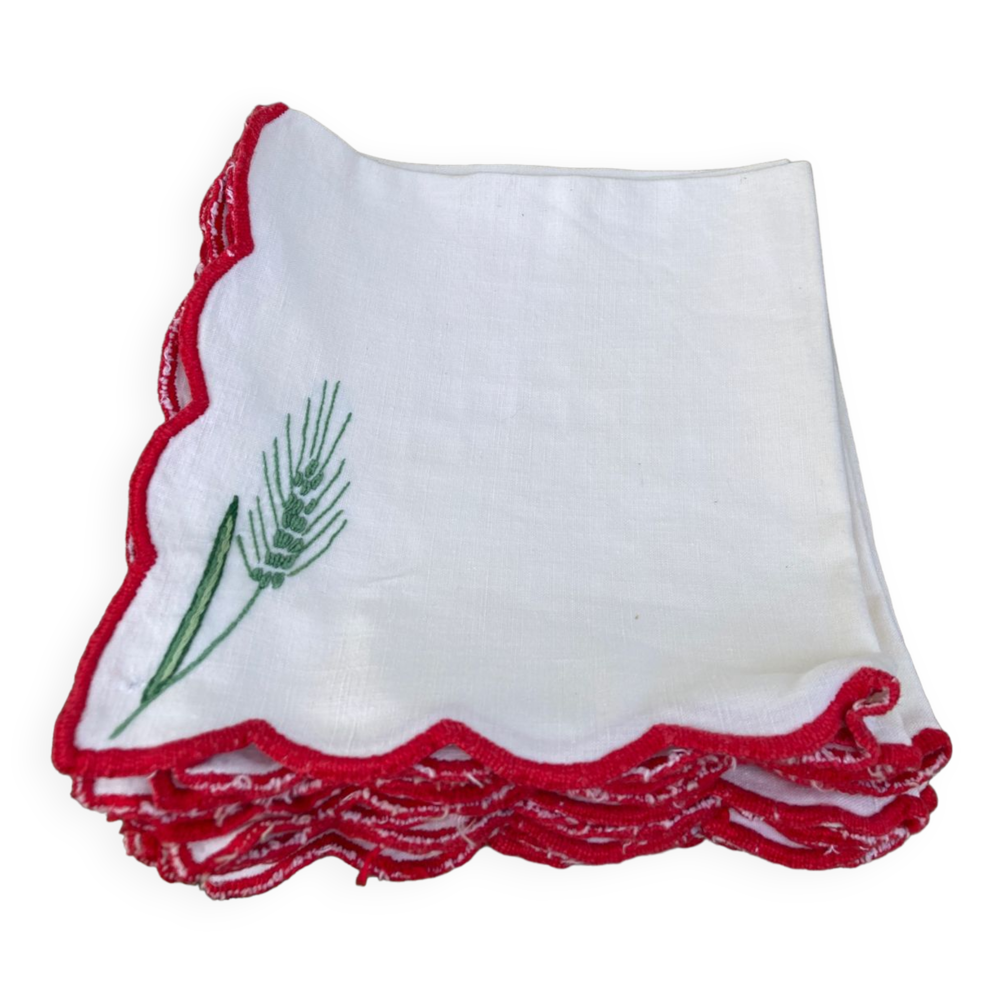12 antique hand-embroidered linen napkins