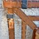 Metal mirror, wrought iron imitation leather straps and horse harness