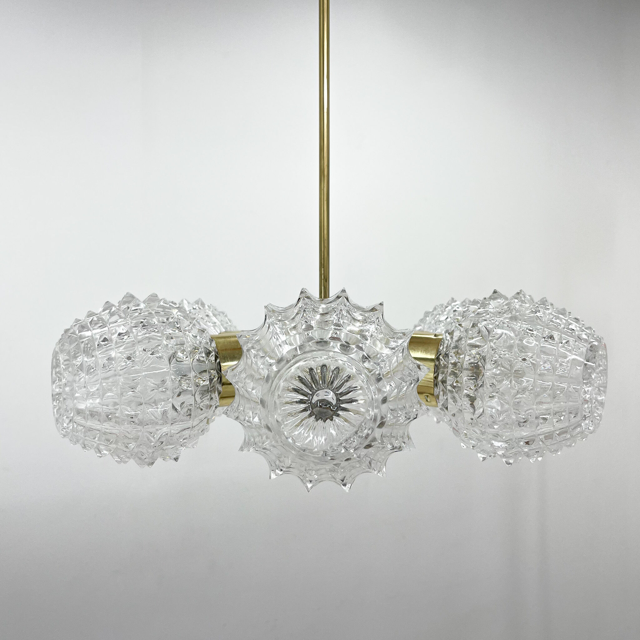 1960's brass & glass chandelier by kamenicky senov, 2 pieces available
