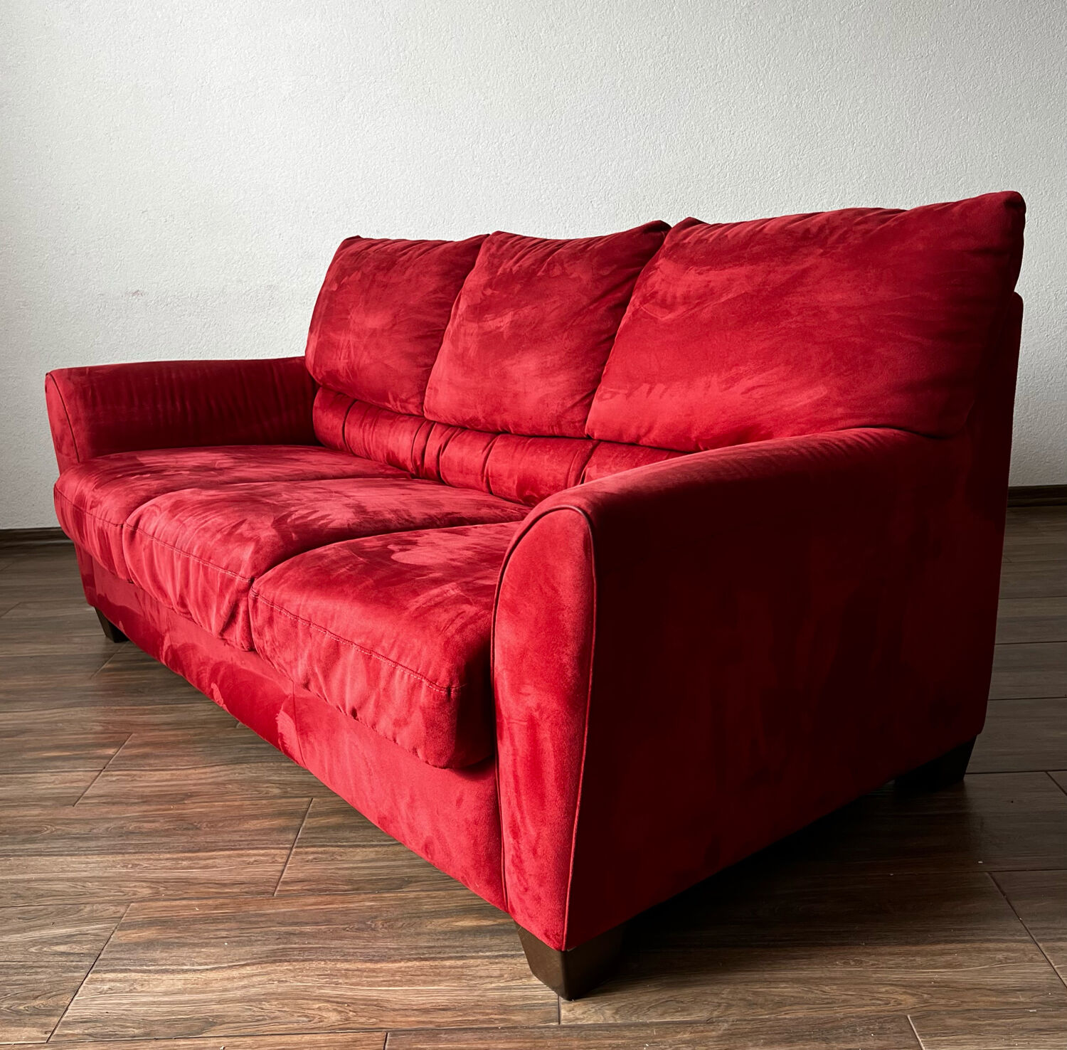 Vintage 3 Seat Red Velour Sofa, Ikea 1990s