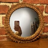 Round wicker mirror