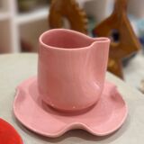 Set of mugs and cups of water lily ceramic handmade pop pink barbapapa