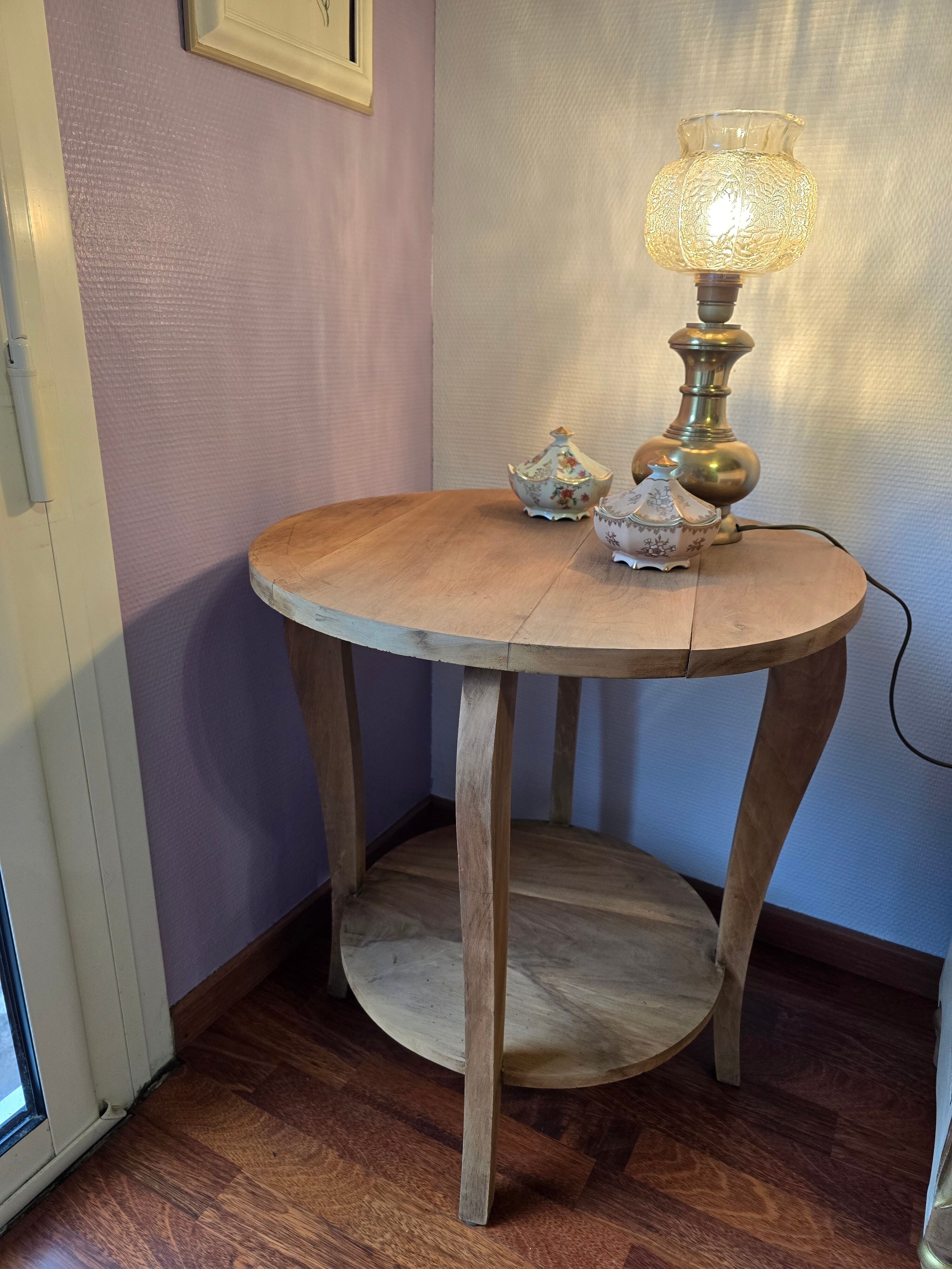 Vintage side table from the 50s-70s, solid raw oak.