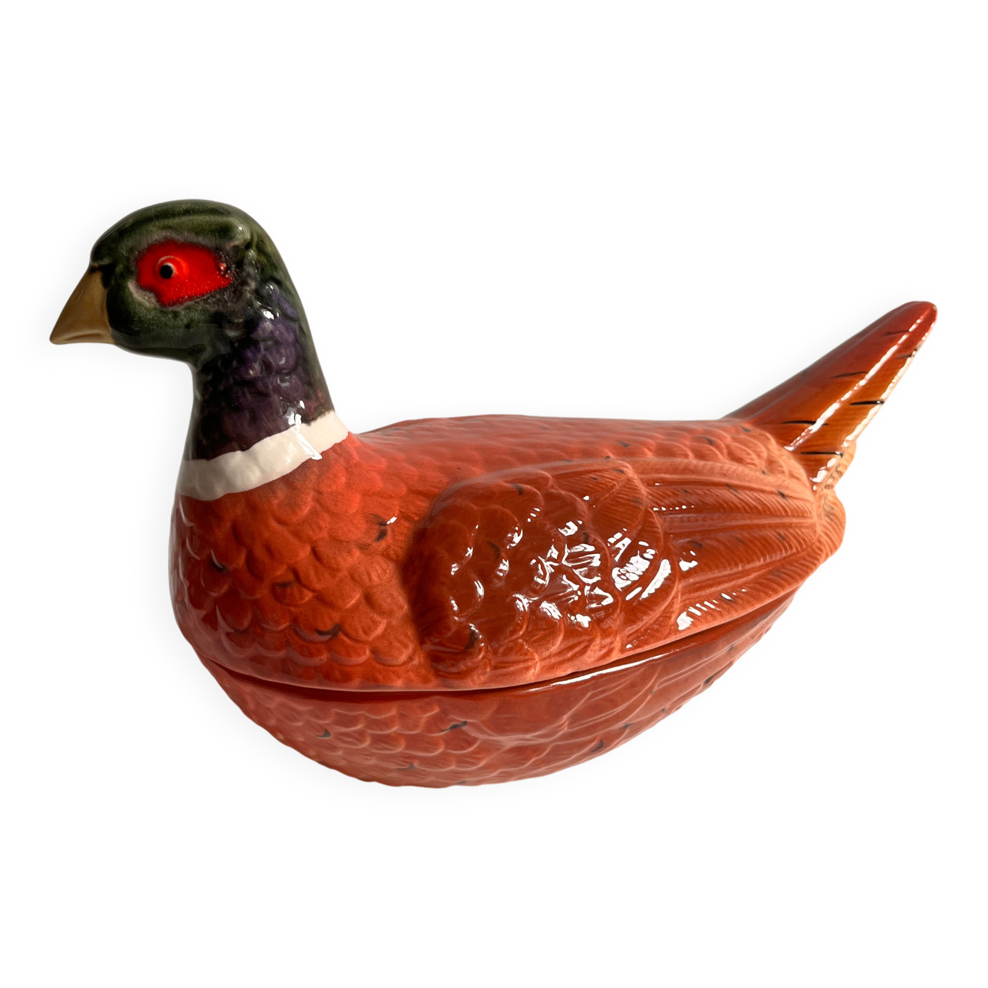 Pheasant ceramic box by Michel Caugant
