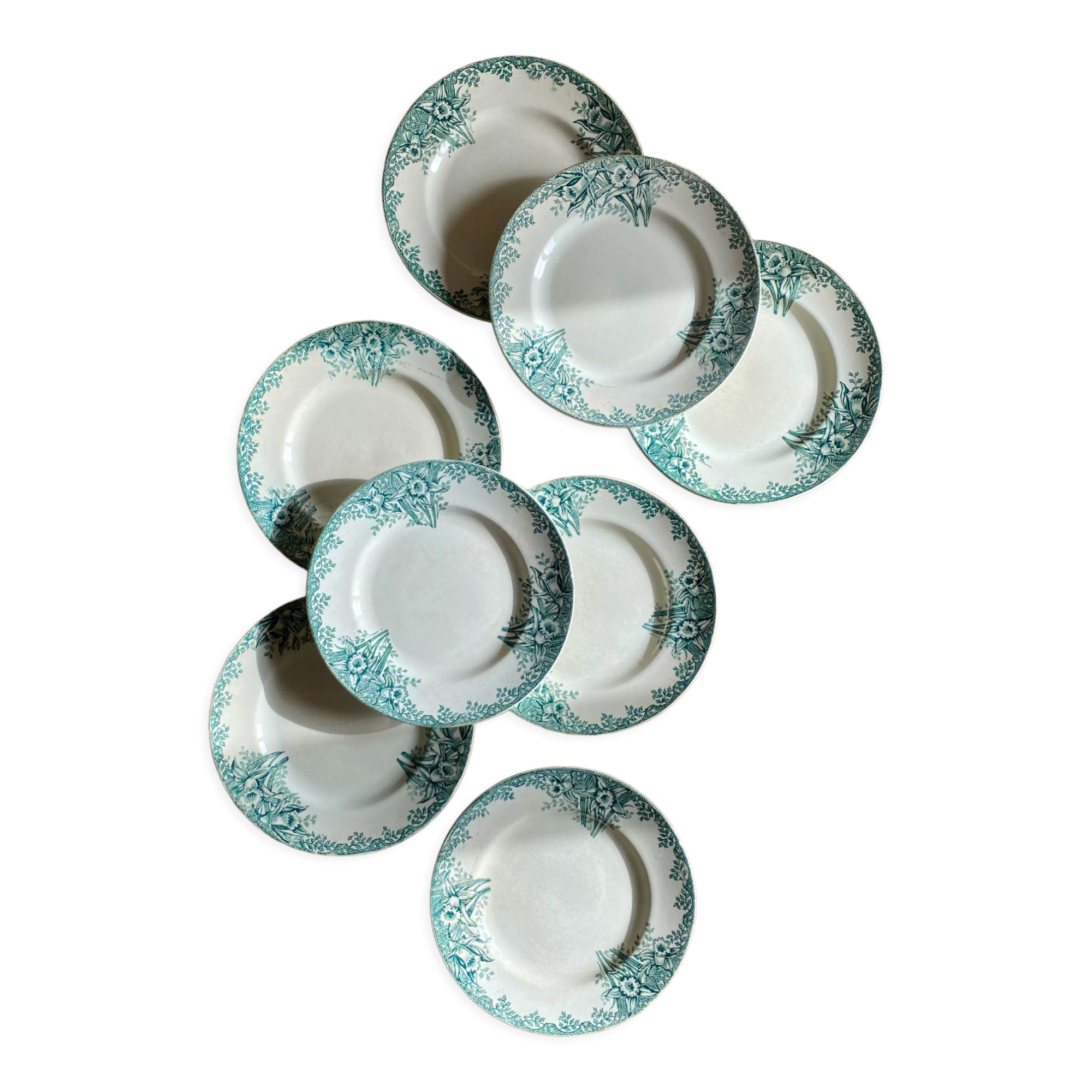 Set of 8 vintage flat plates in iron earth, model Narcisses de Saint Amand (LOT1)