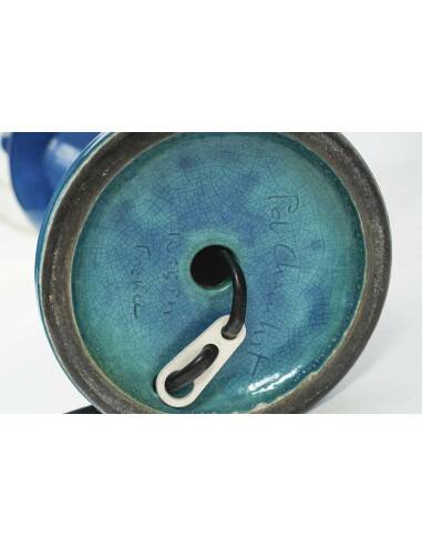 Pair of table lamps by Pol Chambost (1906-1983), blue glazed earthenware.