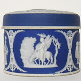 Pair of Wedgwood biscuit boxes with relief decoration of antique scenes