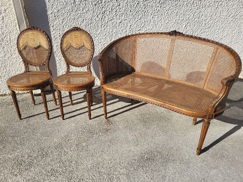 Canape bench 2 chairs louis xvi walnut canning