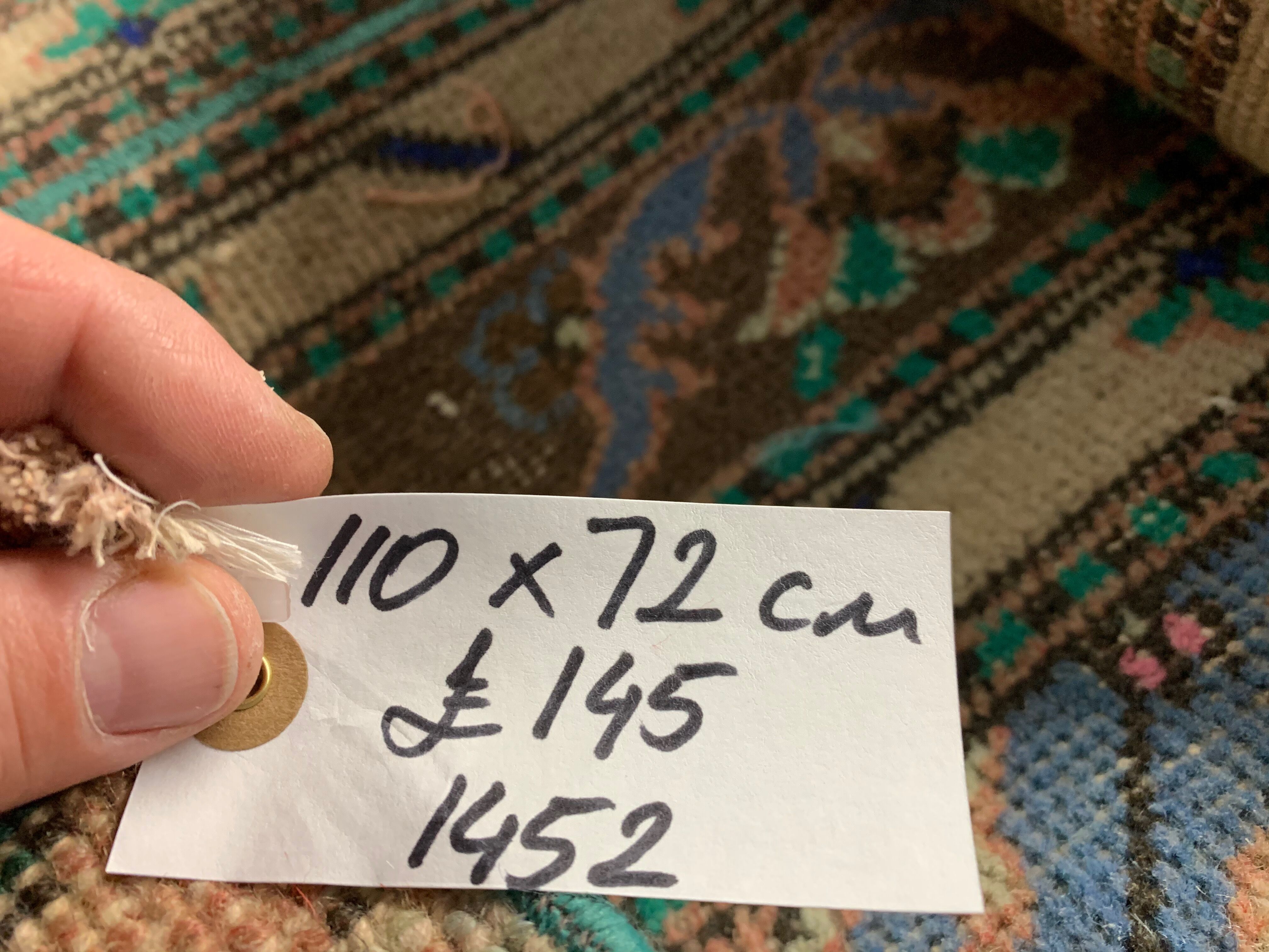 Distressed Turkish Rug 110x72 cm Vintage Shabby, Tribal Red, Green, Brown Small