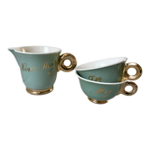 Lunch set and milk jug toi moi nous deux digoin sarreguemines sage green 50s