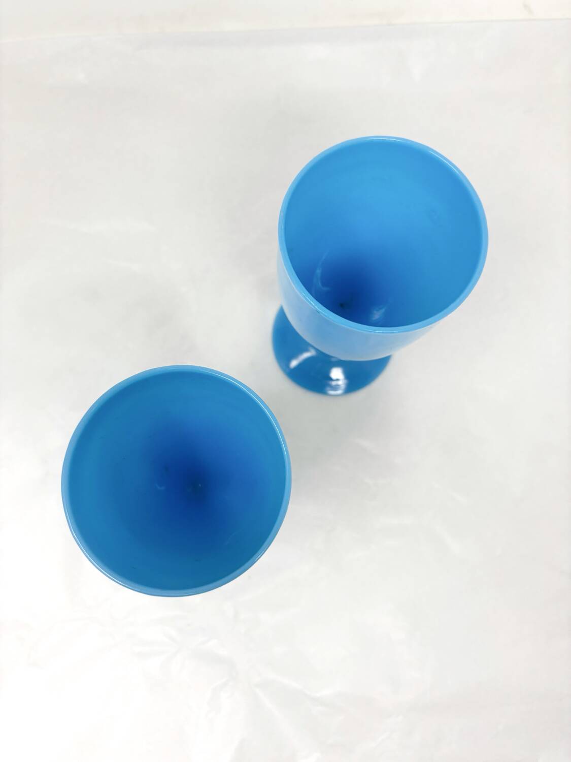2 blue opaline glasses from Portieux