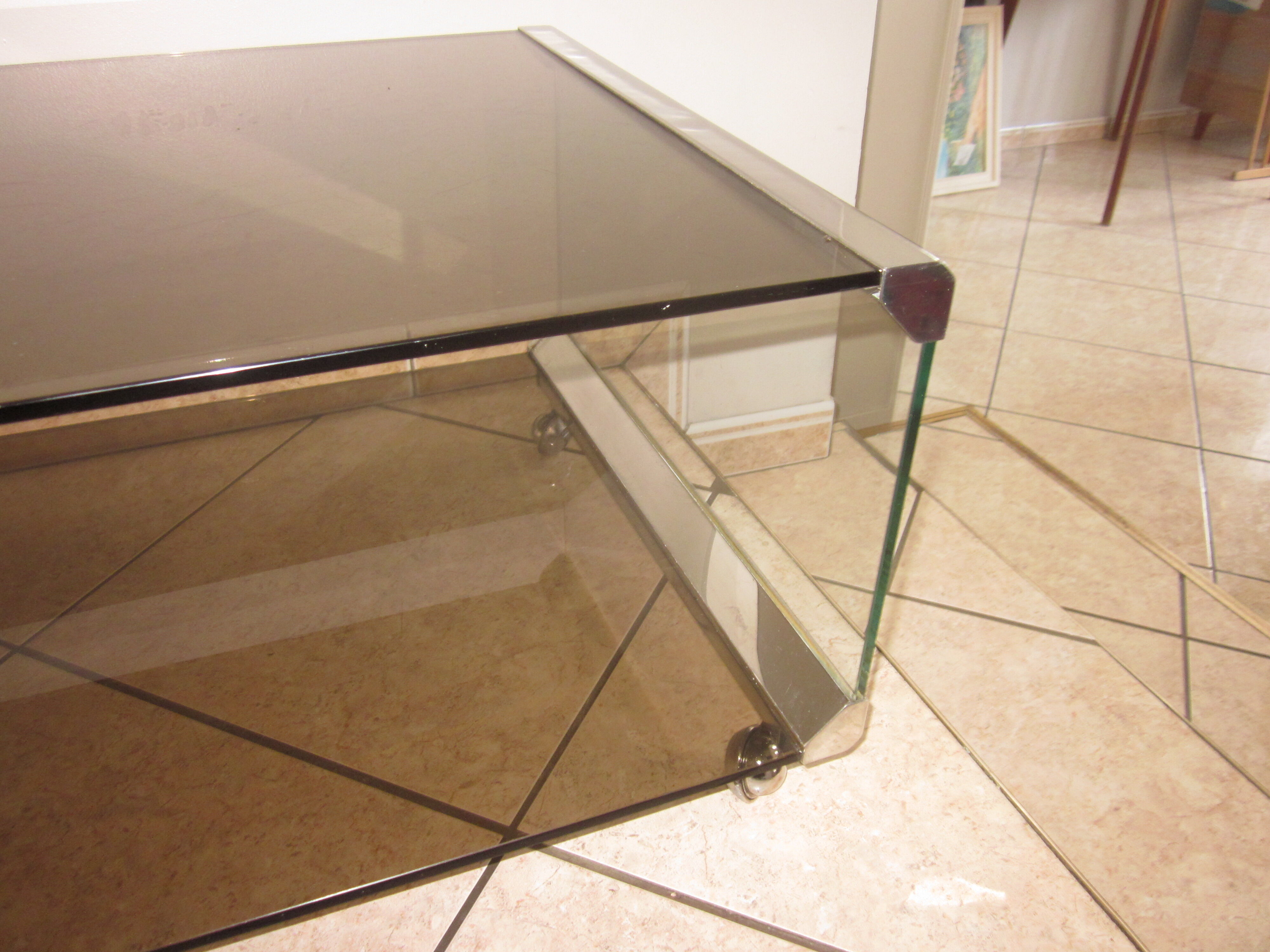 70's coffee table in smoked glass