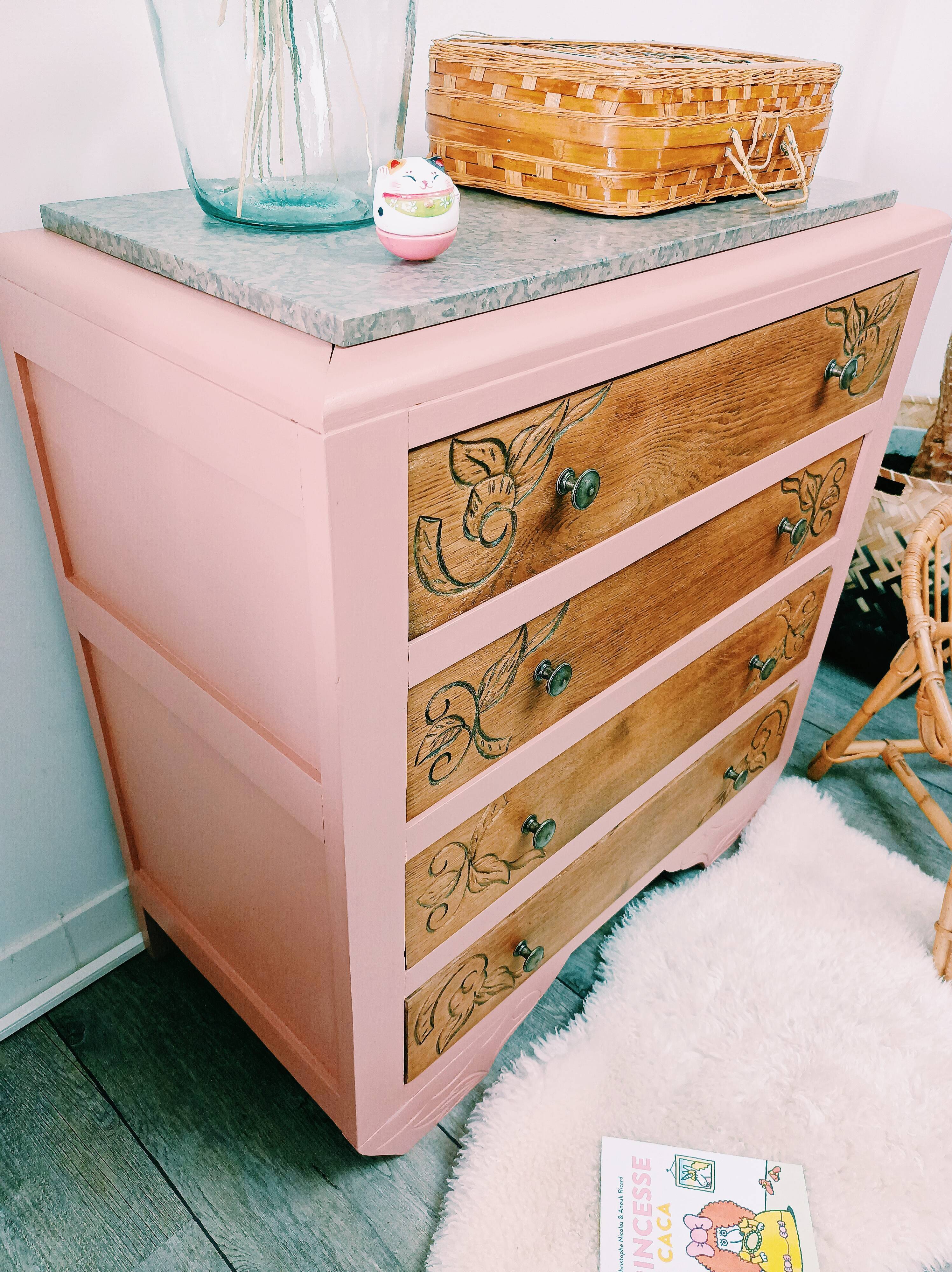 Pink Art Deco chest of drawers