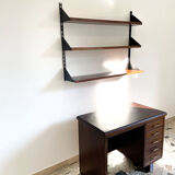 Shelves in rosewood and black lacquered metal from the 50s