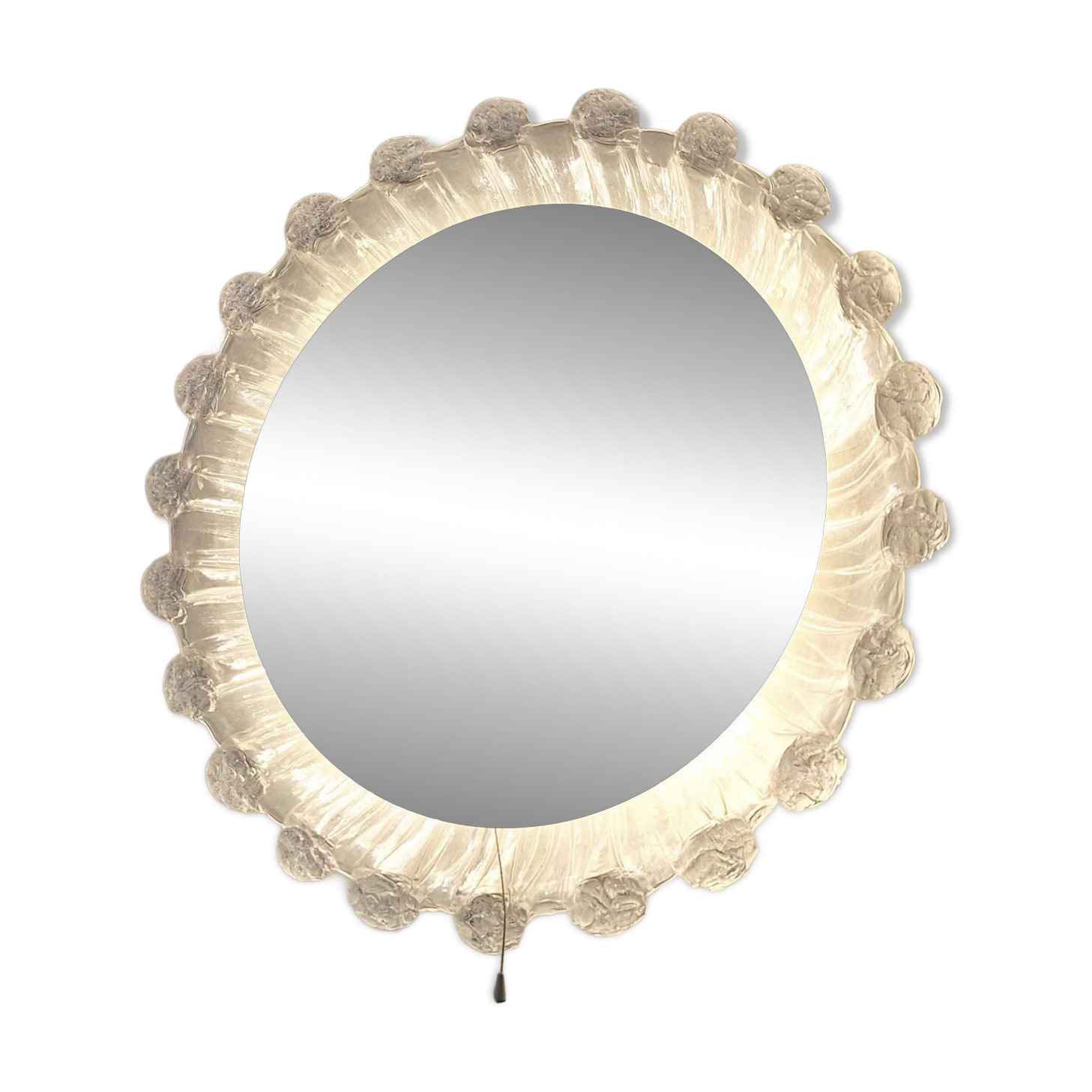Large circular boho wall light with mirror in melted ice acrylic, 1970s