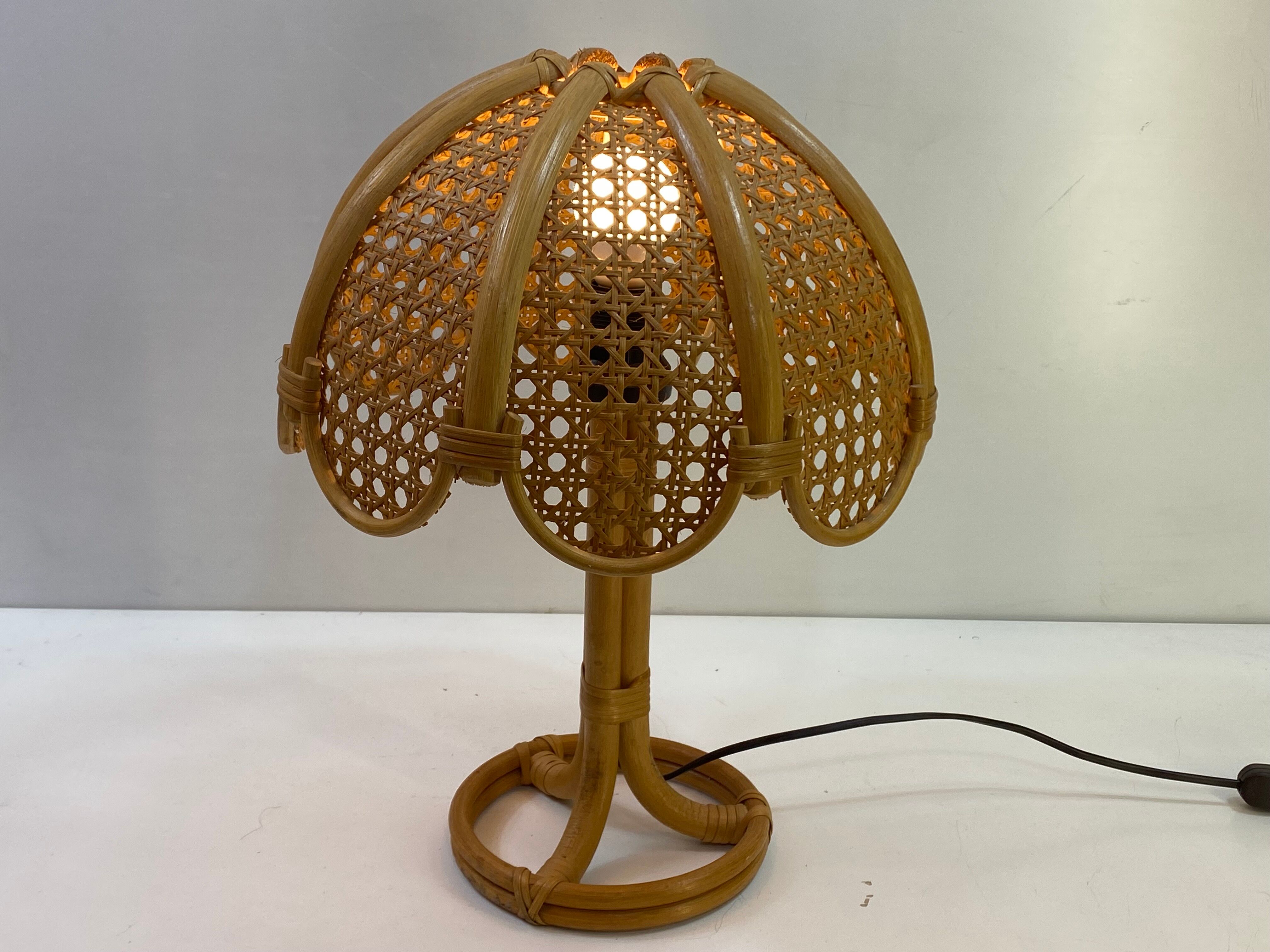 Vintage table lamp rattan and wicker 1970