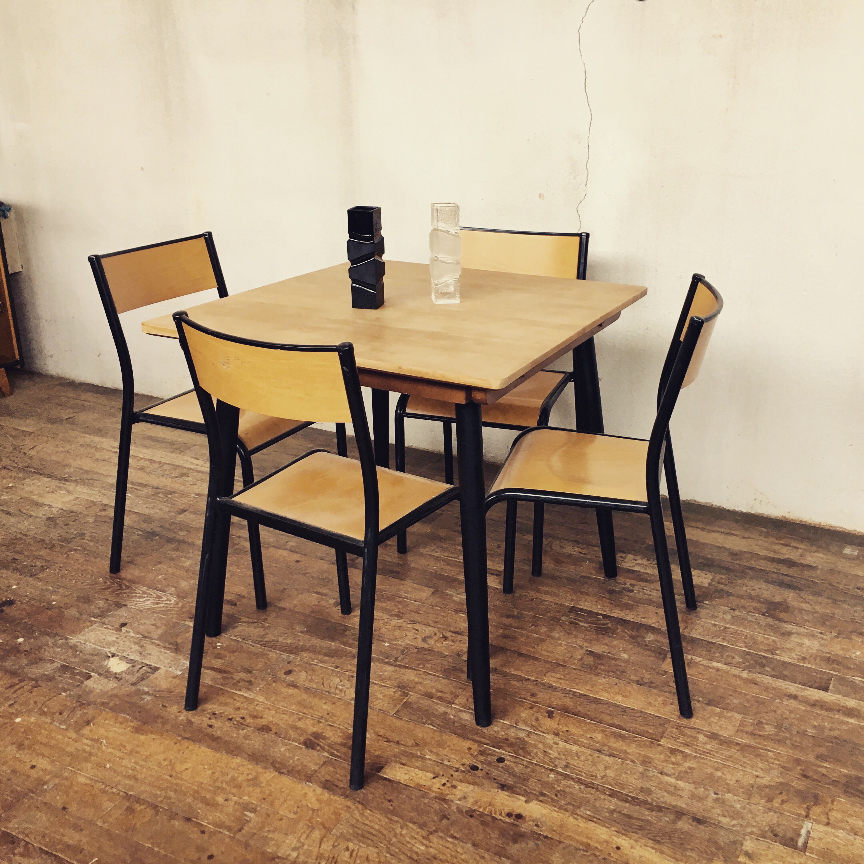 Vintage square table feet black compass tray solid beech
