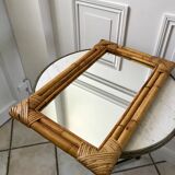 Miroir bambou en rotin années 60-70