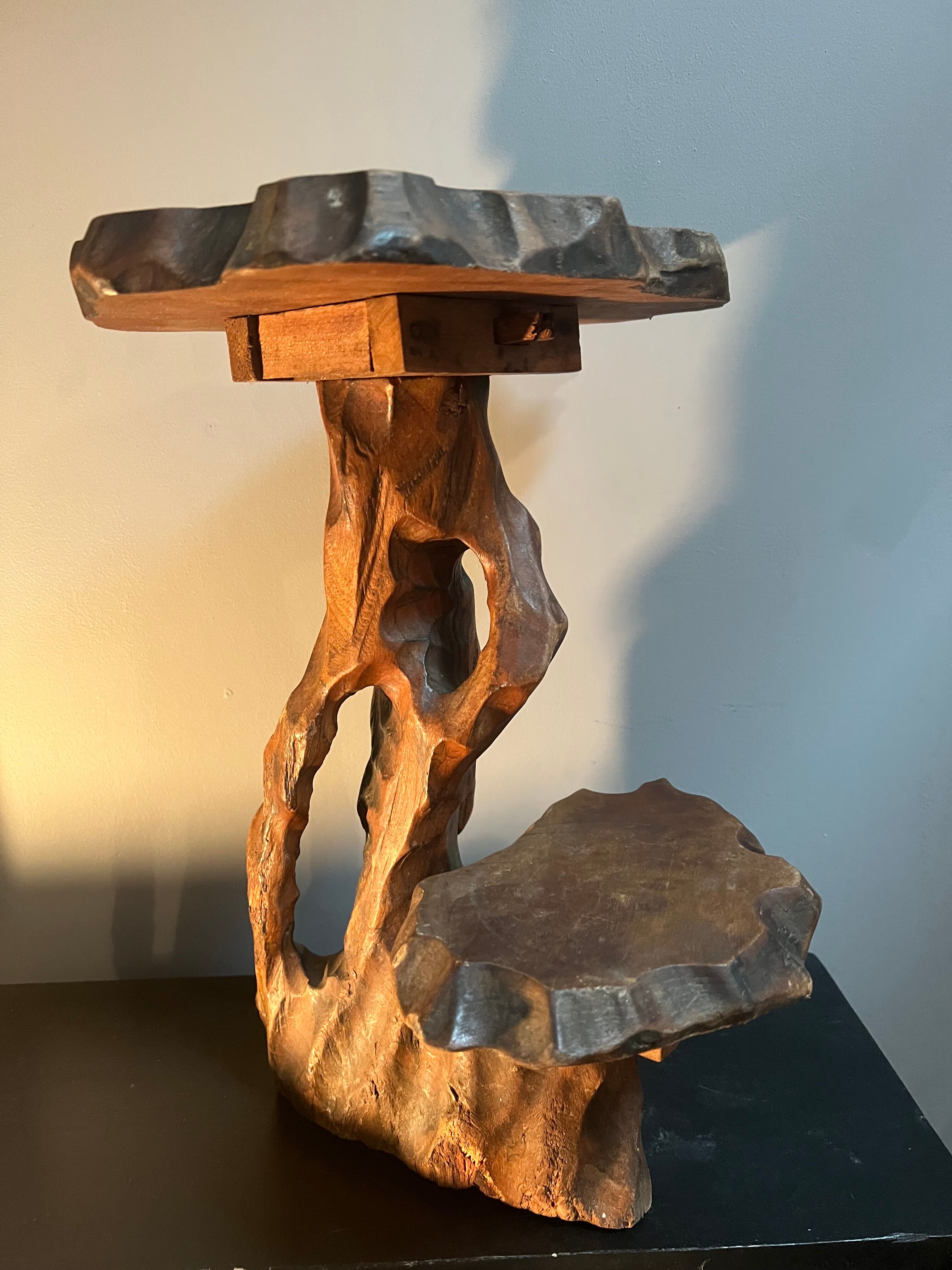 Old bedside table or plant holder vintage wood deco brutalist naturalist