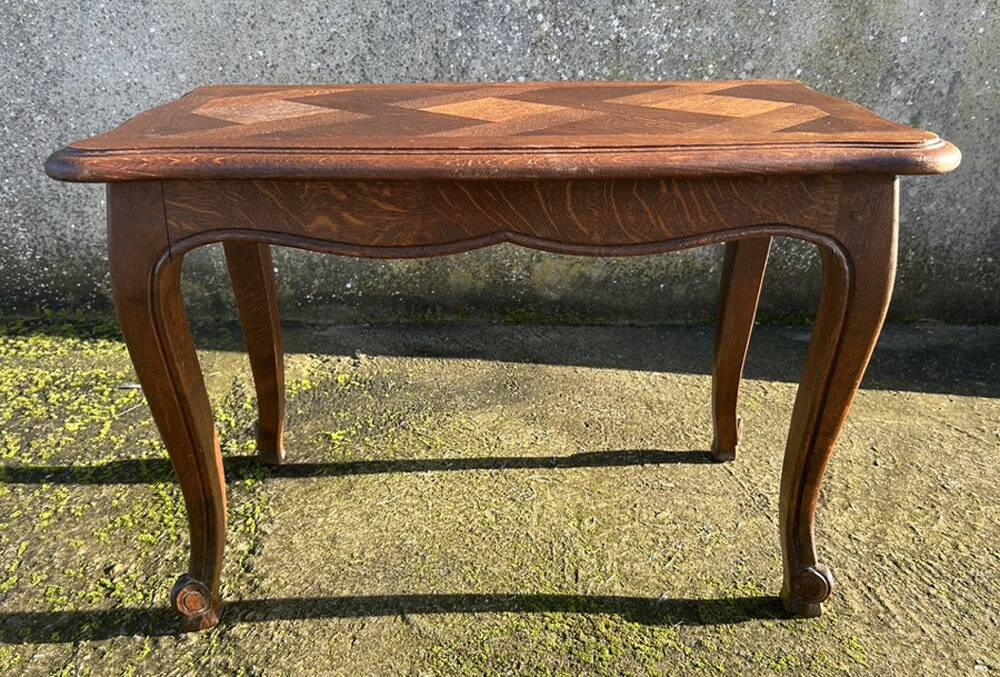 Small coffee or side table, oak, marquetry, Louis XV style, vintage