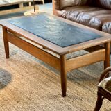 Vintage 1960s oak coffee table with slate top