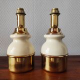 Pair of vintage brass and ceramic lamps
