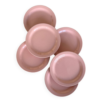 6 powder pink Italian iron earthenware plates