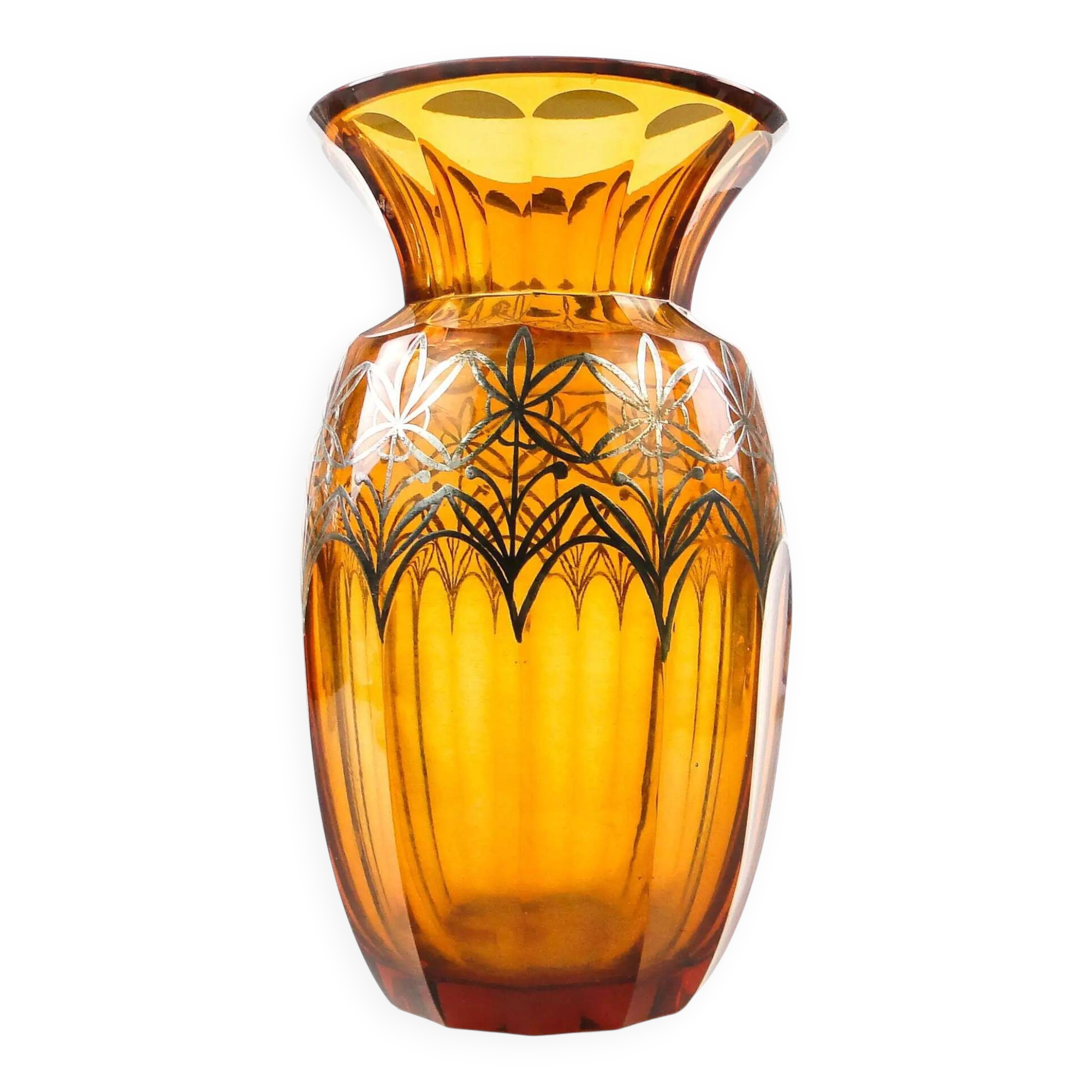 Art déco vase, honey crystal, galvanic coating, Poland, 1930s