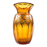 Art déco vase, honey crystal, galvanic coating, Poland, 1930s