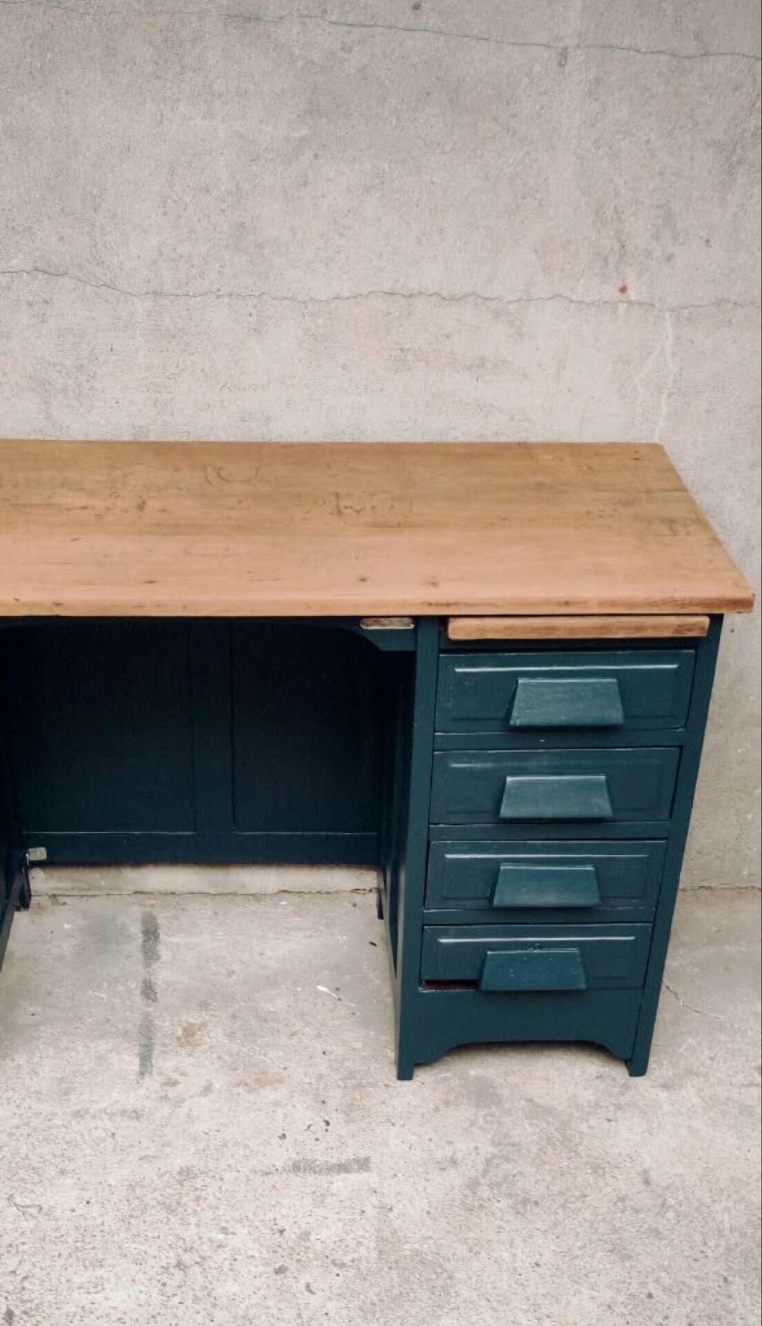Antique desk with drawers and shelf