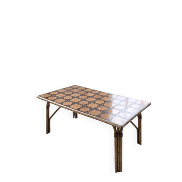 1950s rattan table with ceramic top